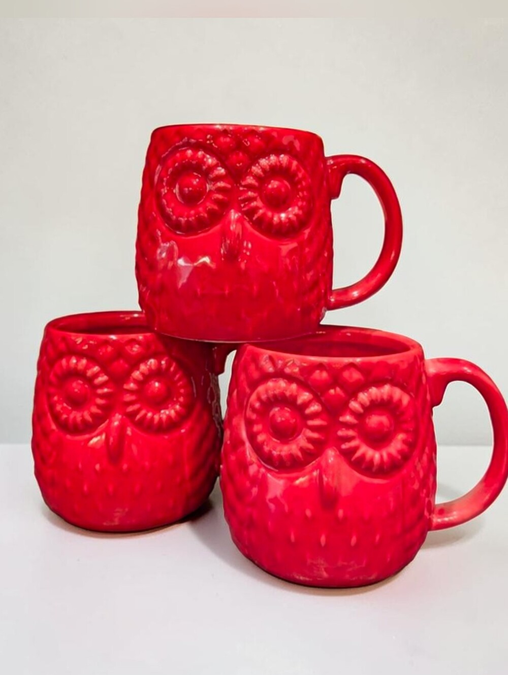 Real Essentials Red Owl Ceramic Mugs 20oz Set Of 3